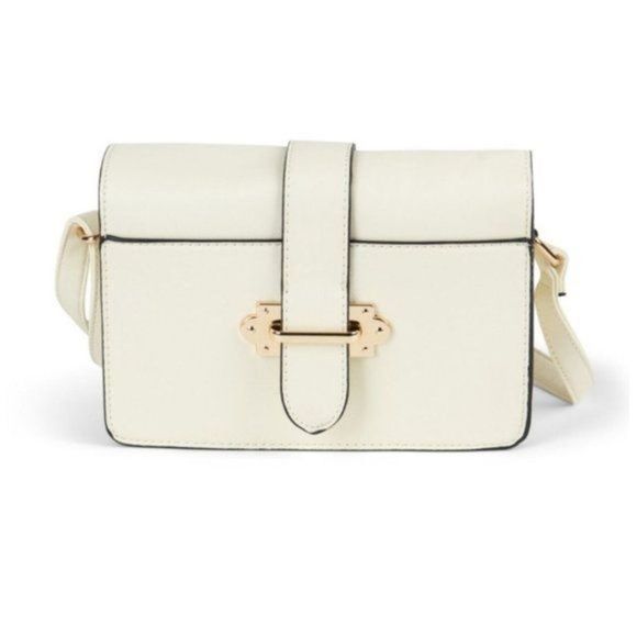 Ivory White Vegan Leather Crossbody Satchel with Clasp - Picture 1 of 3